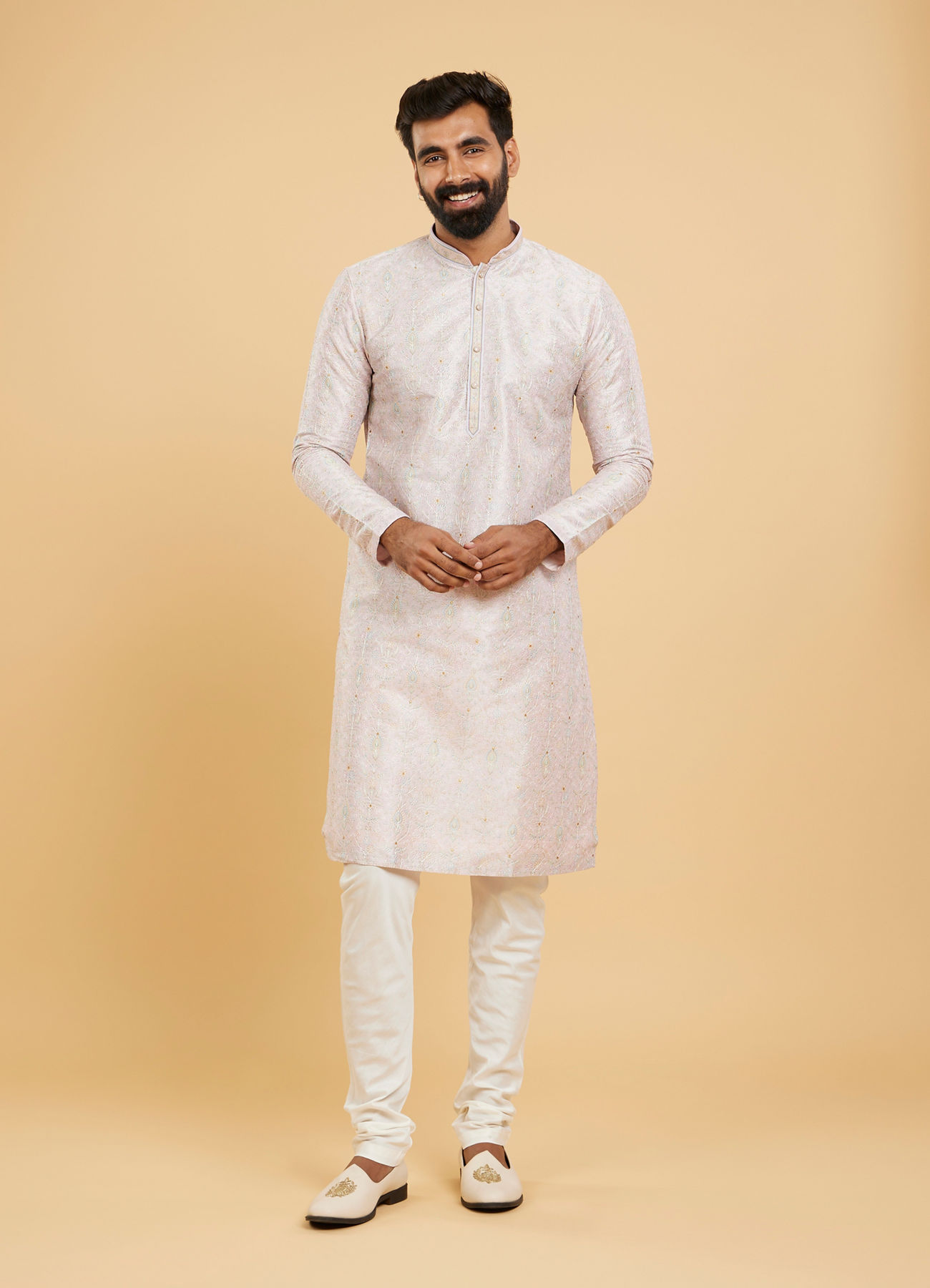 Twamev Men Soft Lilac Botanical Printed Kurta Set