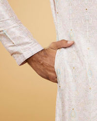 Twamev Men Soft Lilac Botanical Printed Kurta Set