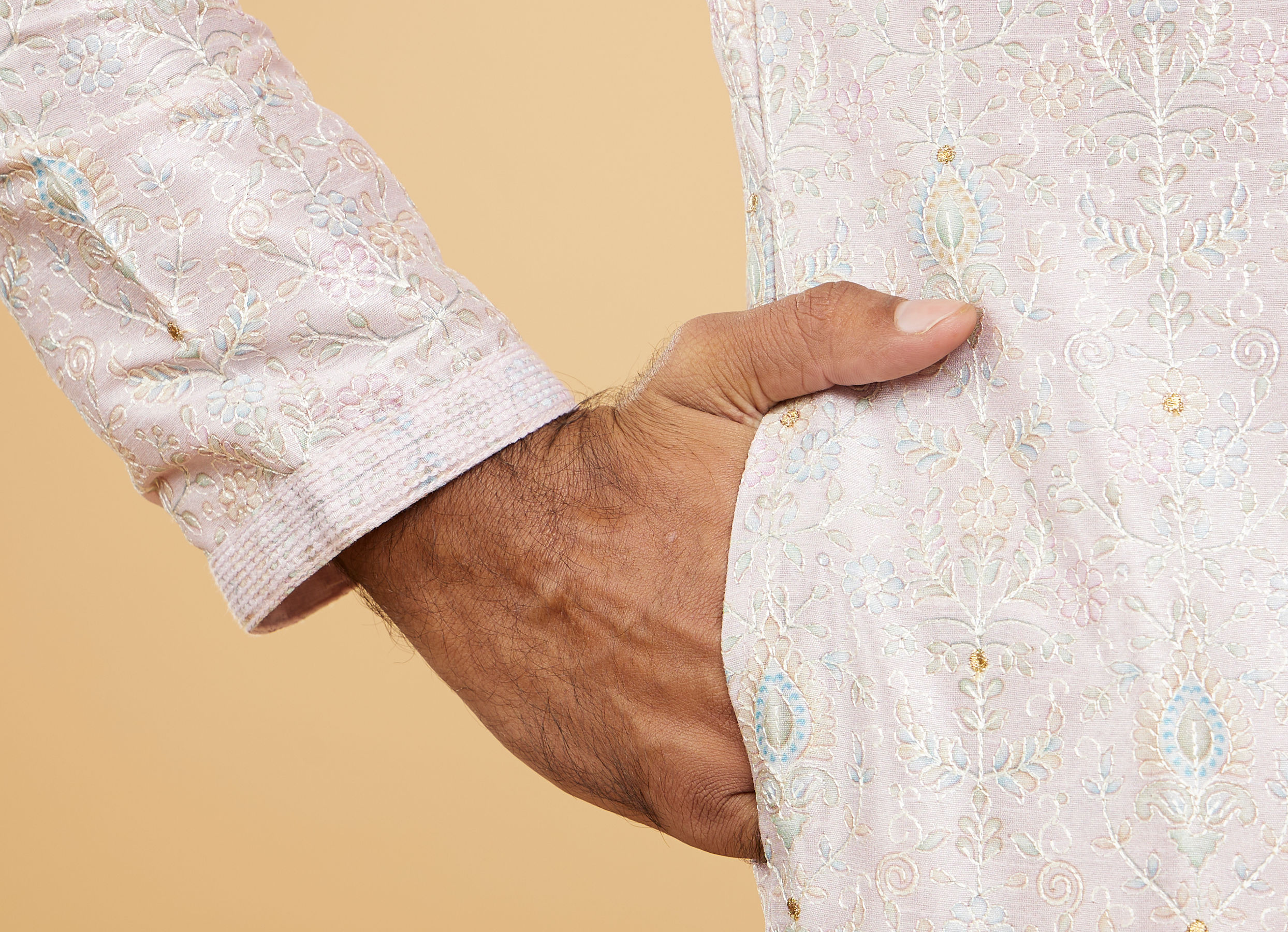 Twamev Men Soft Lilac Botanical Printed Kurta Set