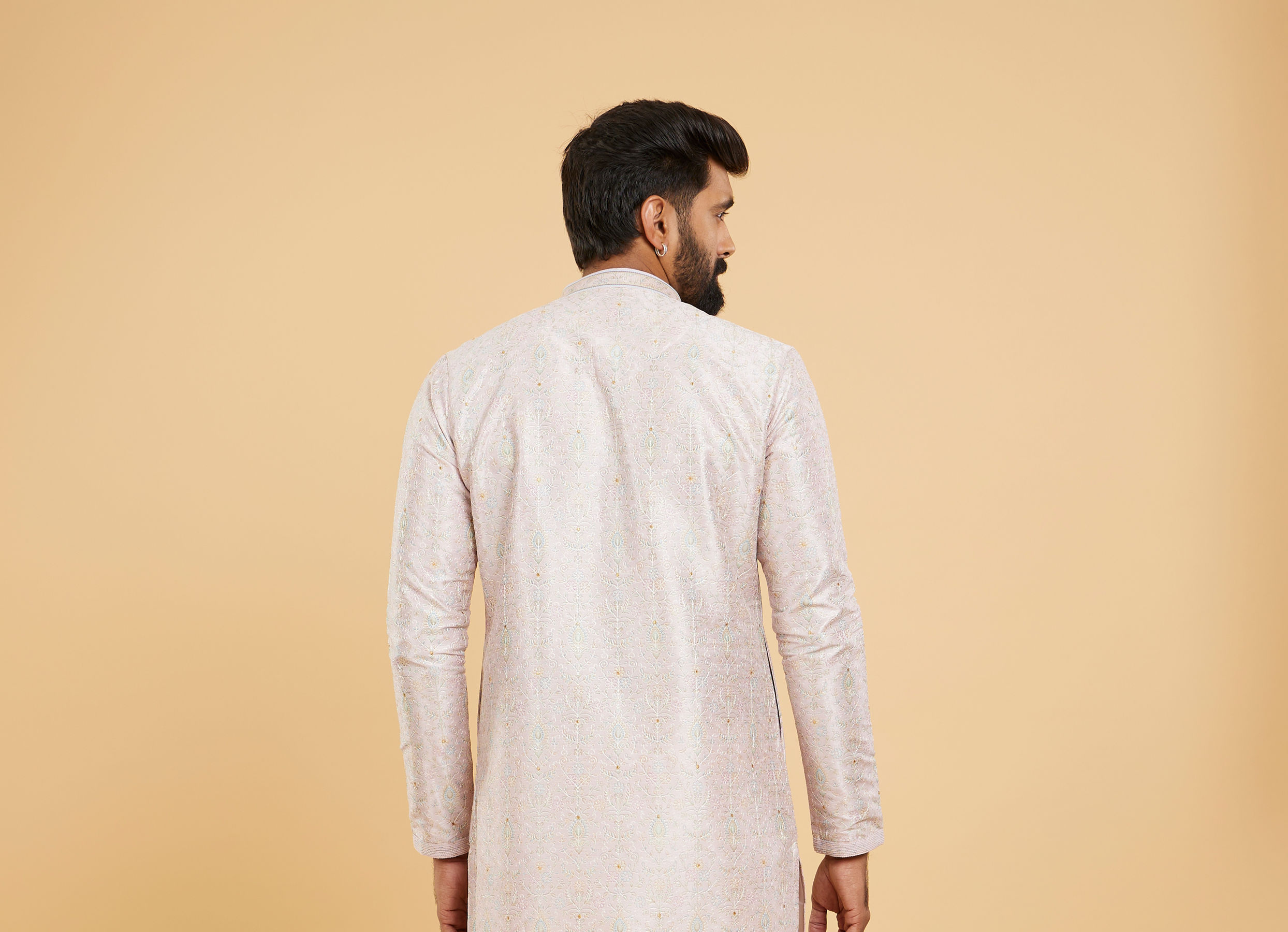 Twamev Men Soft Lilac Botanical Printed Kurta Set