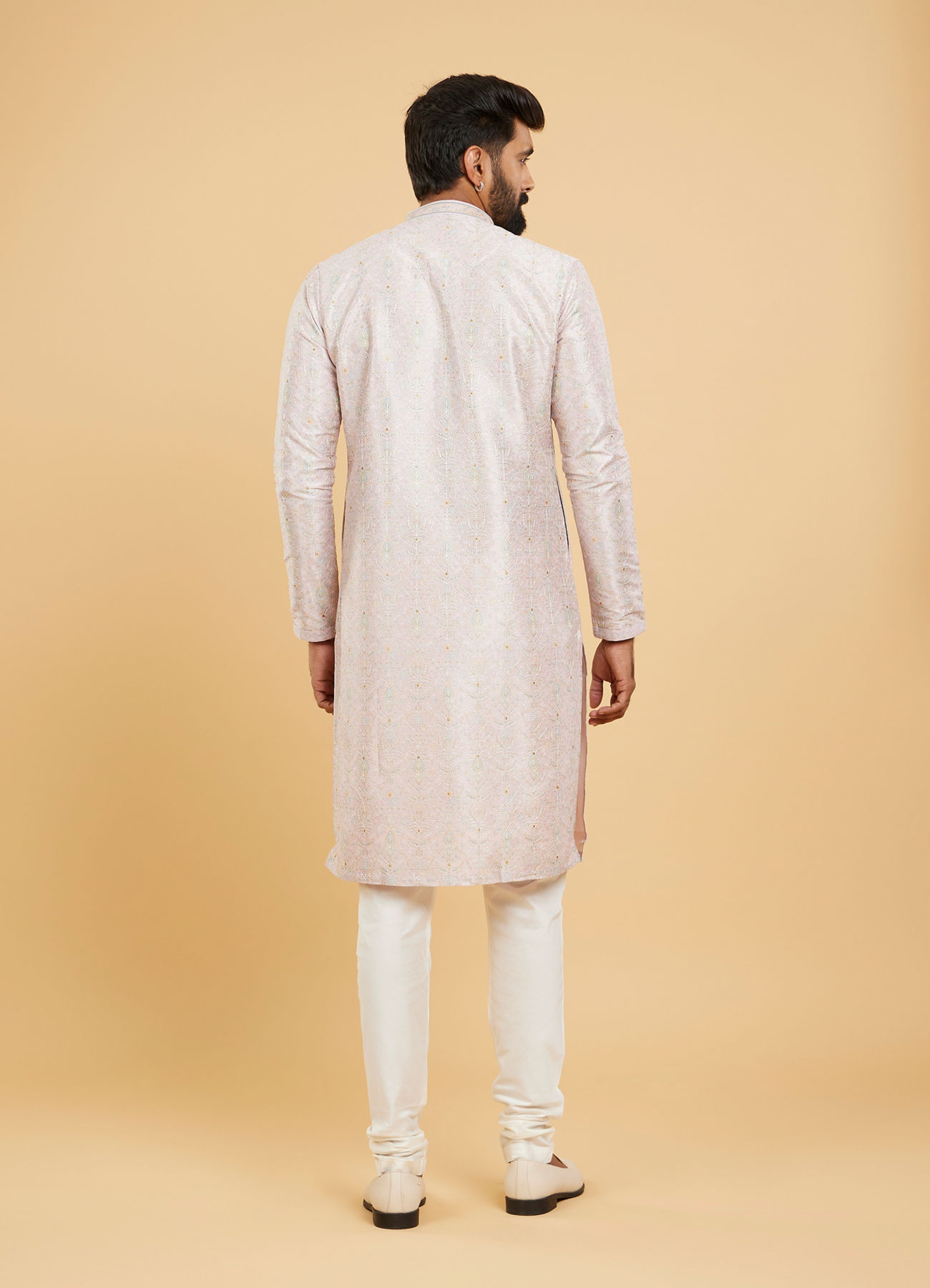 Twamev Men Soft Lilac Botanical Printed Kurta Set