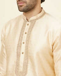 Twamev Men Beige Ogee Patterned Brocade Kurta Set
