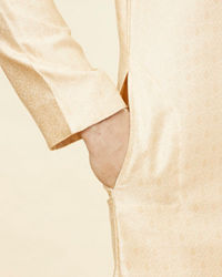 Twamev Men Beige Ogee Patterned Brocade Kurta Set
