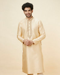 Twamev Men Beige Ogee Patterned Brocade Kurta Set
