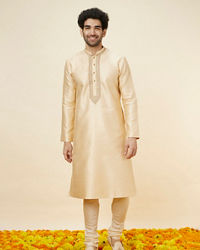 Twamev Men Beige Ogee Patterned Brocade Kurta Set