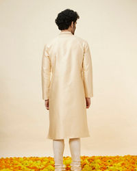 Twamev Men Beige Ogee Patterned Brocade Kurta Set