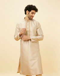 Twamev Men Peachy Pink Embroidered Placket Petal Patterned Kurta Set