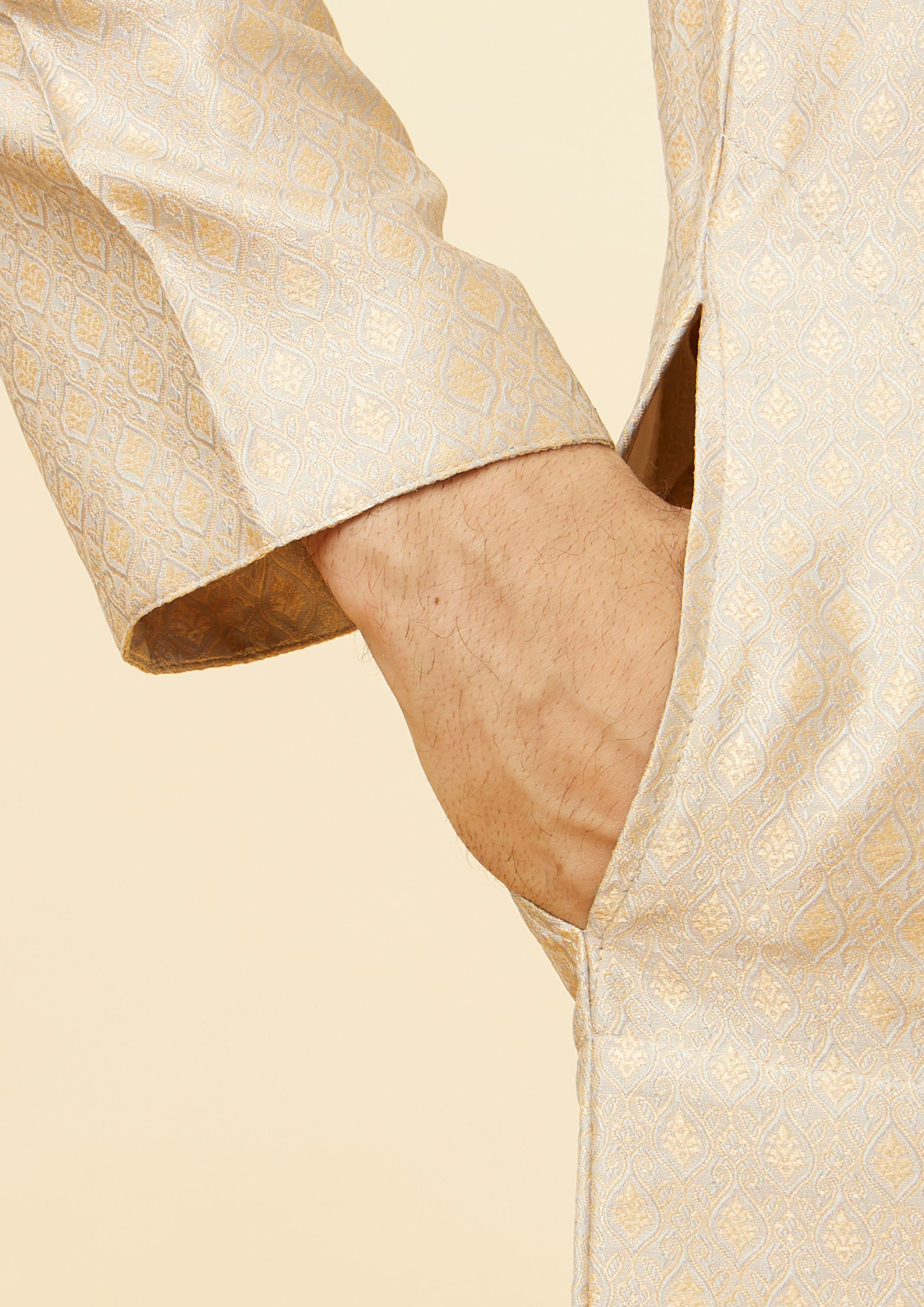 Twamev Men Peachy Pink Embroidered Placket Petal Patterned Kurta Set