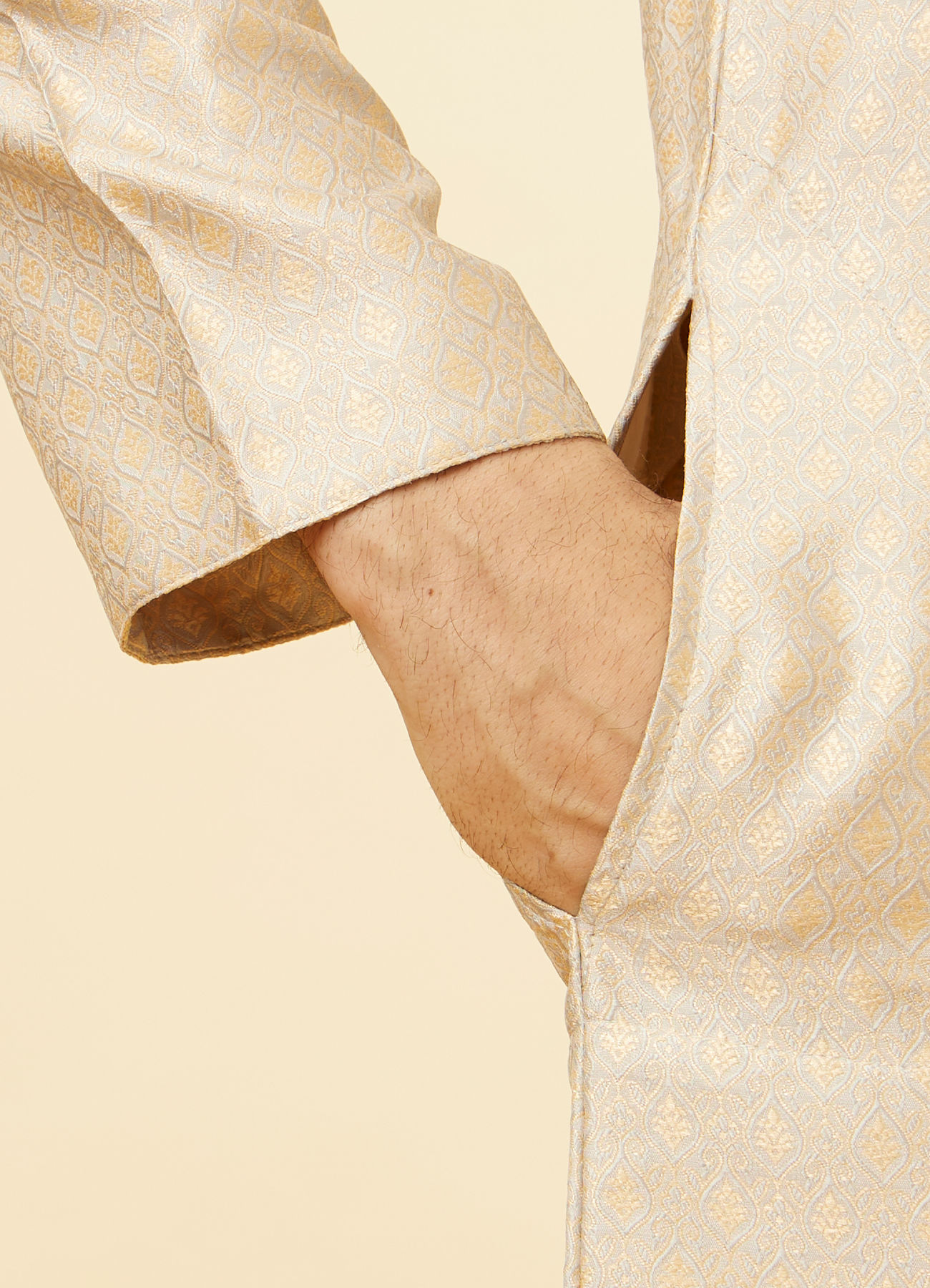 Twamev Men Peachy Pink Embroidered Placket Petal Patterned Kurta Set