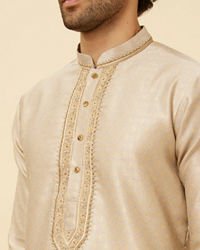 Twamev Men Peachy Pink Embroidered Placket Petal Patterned Kurta Set