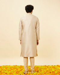 Twamev Men Peachy Pink Embroidered Placket Petal Patterned Kurta Set