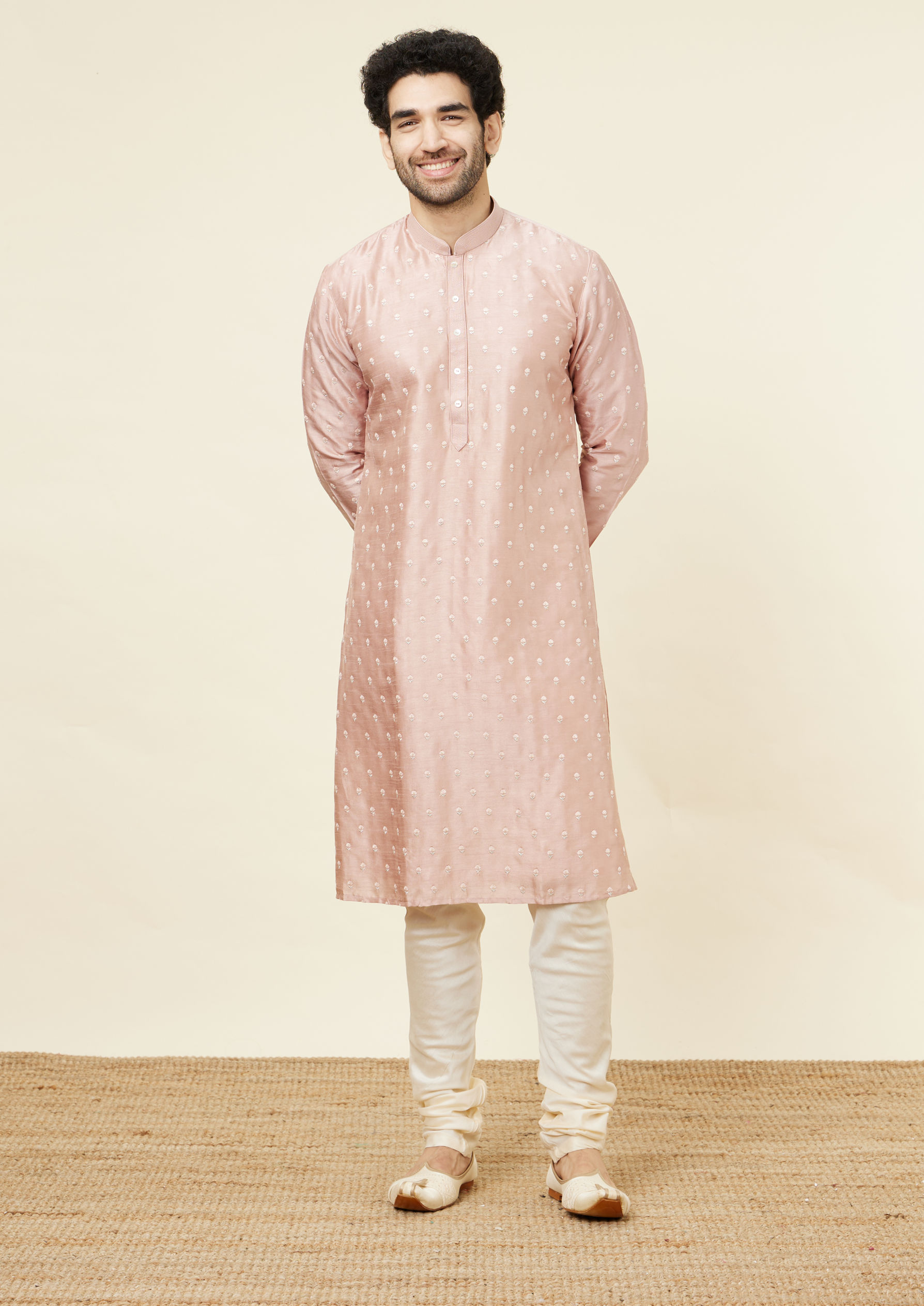 Twamev Men Melon Pink Daydream Kurta Set image number 2