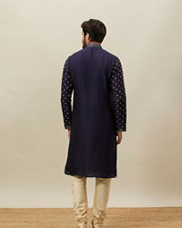 Twamev Men Dark Blue Embroidered Kurta Set