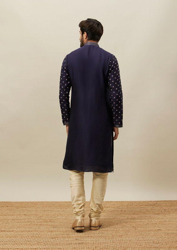 Twamev Men Dark Blue Embroidered Kurta Set