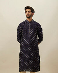 Twamev Men Dark Blue Embroidered Kurta Set