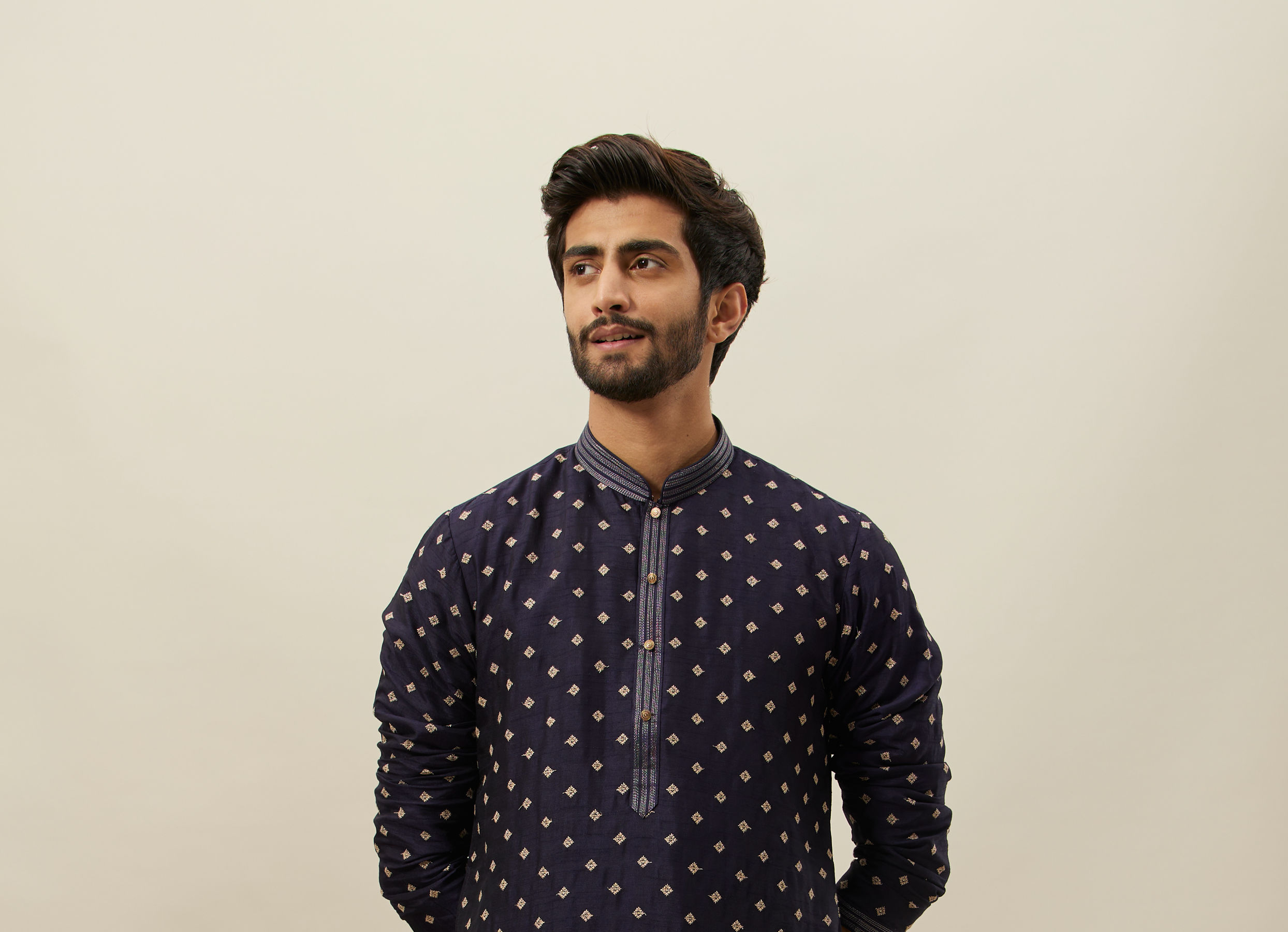 Twamev Men Dark Blue Embroidered Kurta Set