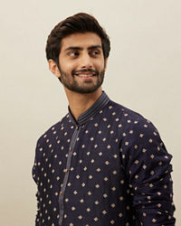 Twamev Men Dark Blue Embroidered Kurta Set
