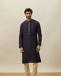 Twamev Men Dark Blue Embroidered Kurta Set