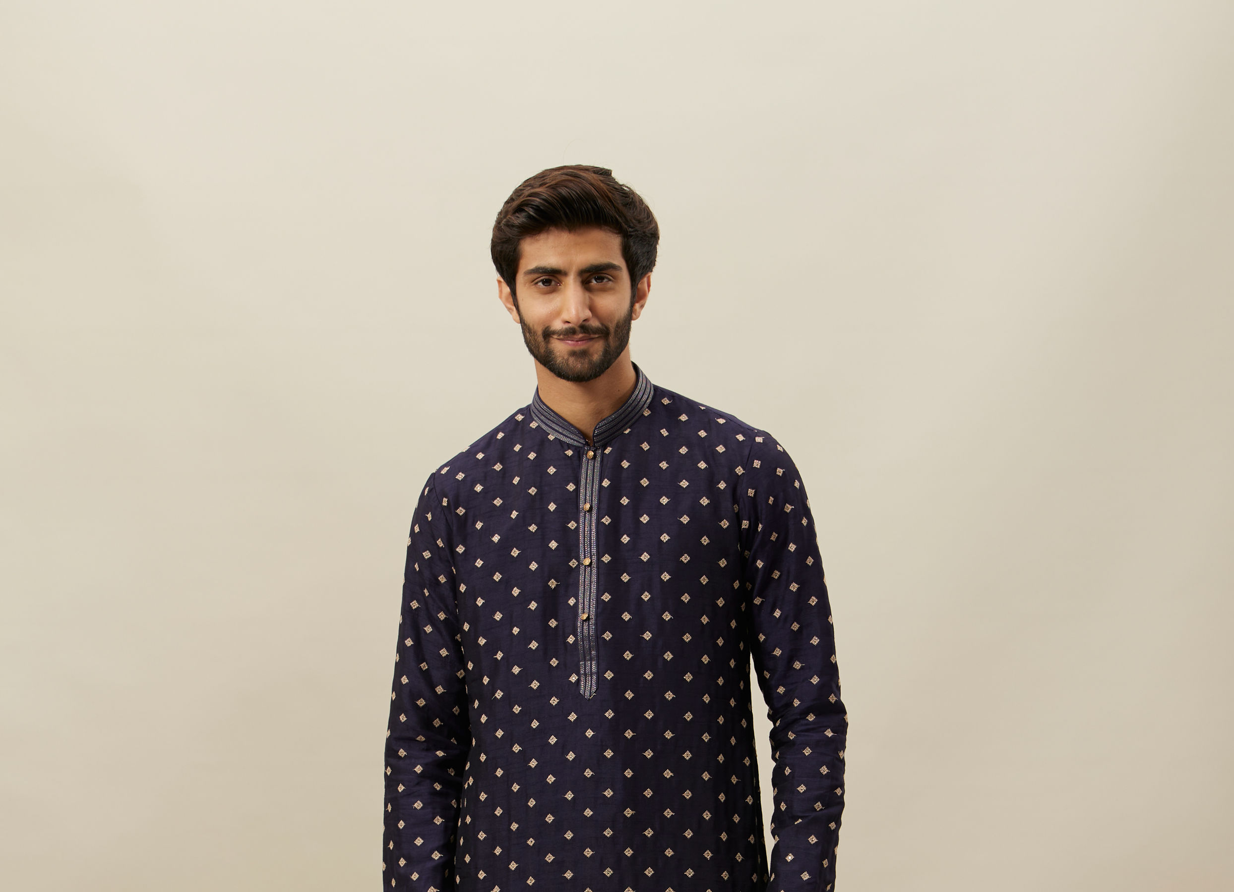 Twamev Men Dark Blue Embroidered Kurta Set
