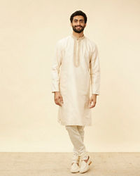 Twamev Men Twinkling Cream Brocade Kurta Pajama