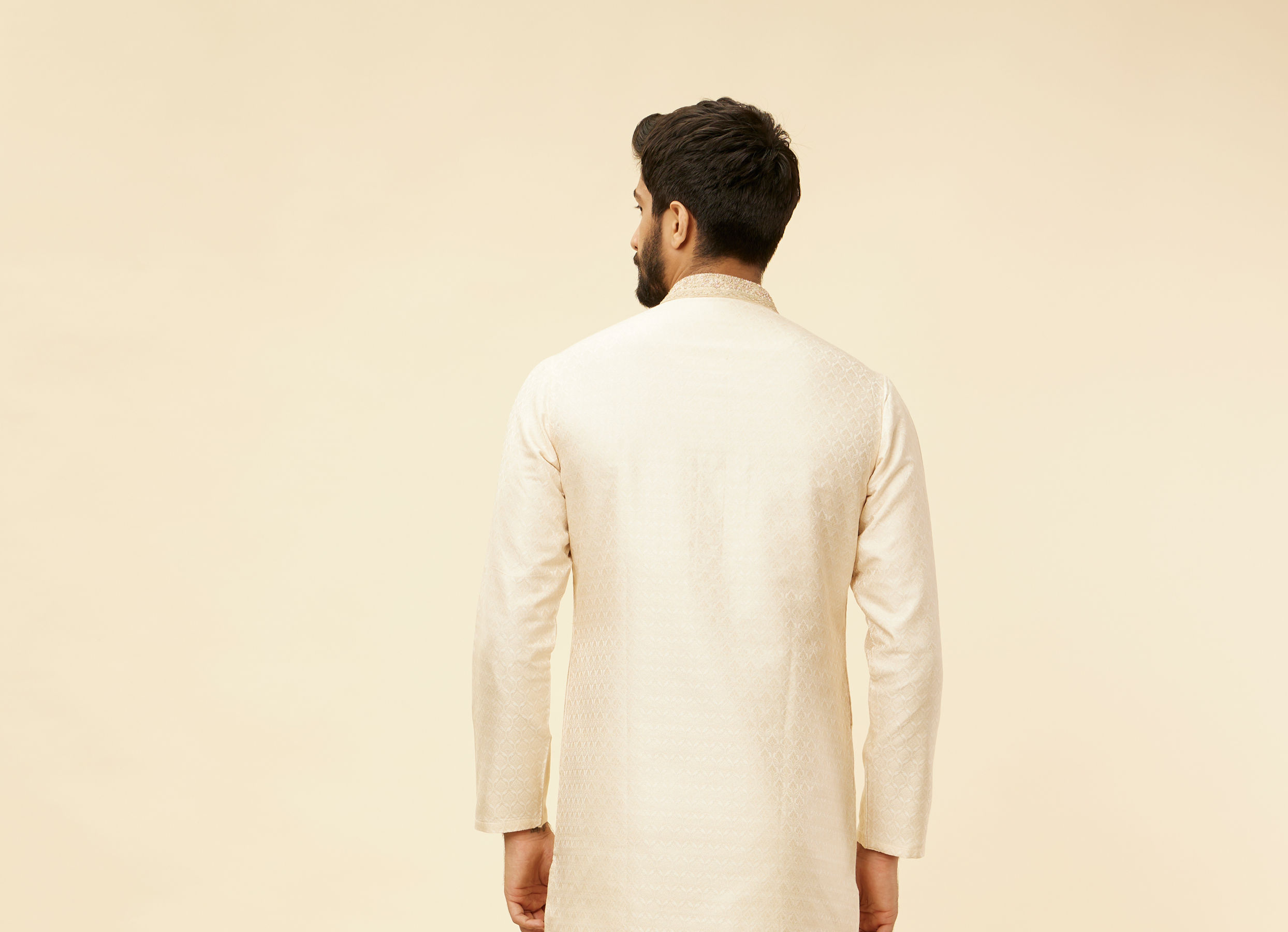 Twamev Men Twinkling Cream Brocade Kurta Pajama