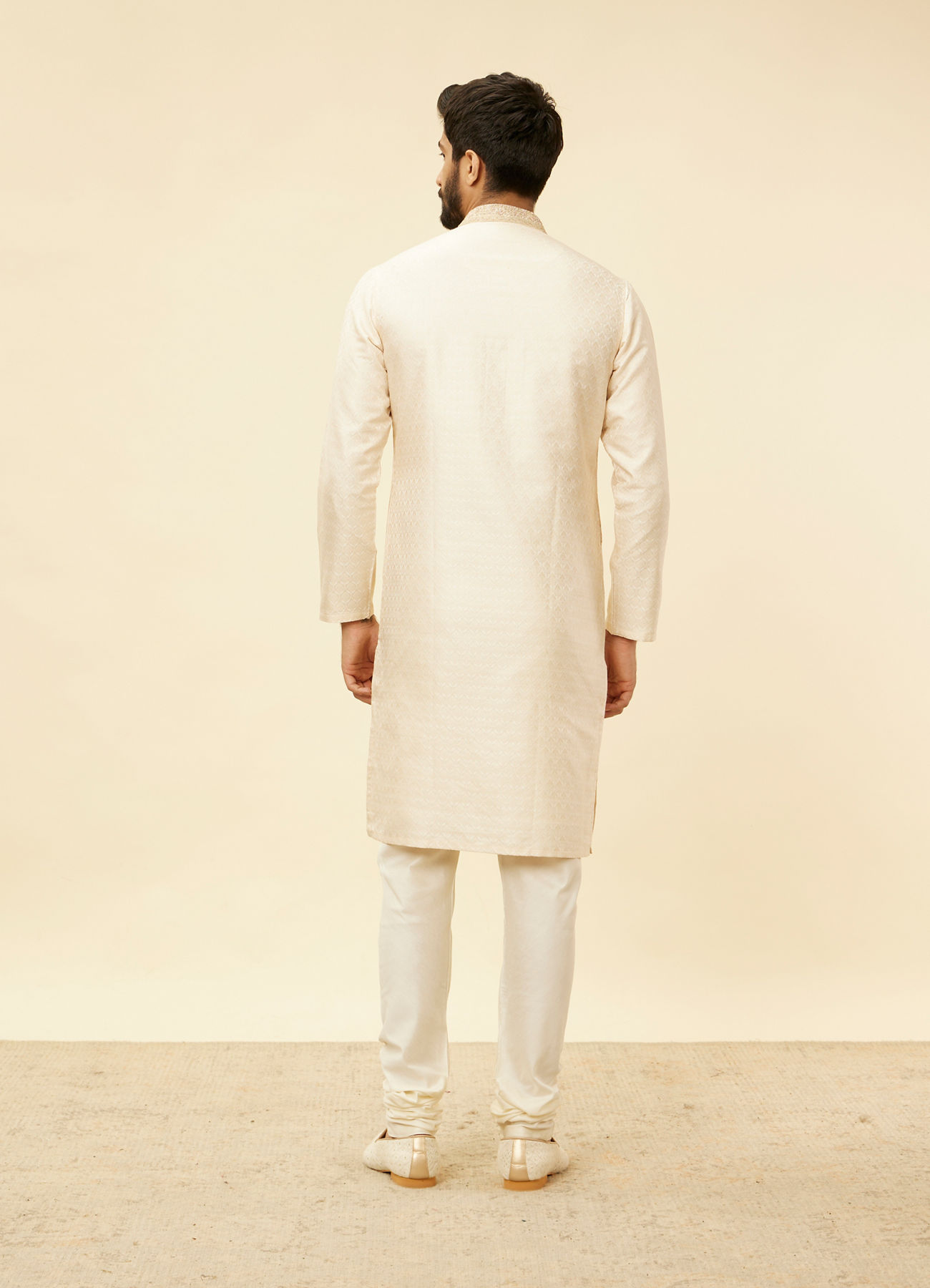 Twamev Men Twinkling Cream Brocade Kurta Pajama