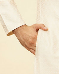 Twamev Men Twinkling Cream Brocade Kurta Pajama