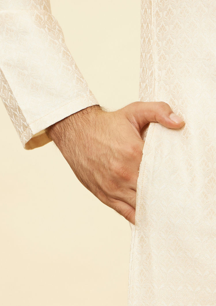 Twamev Men Twinkling Cream Brocade Kurta Pajama
