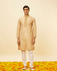 Twamev Men Lemonade Pink Embroidered Placket Floral Motif Kurta