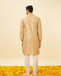 Twamev Men Lemonade Pink Embroidered Placket Floral Motif Kurta