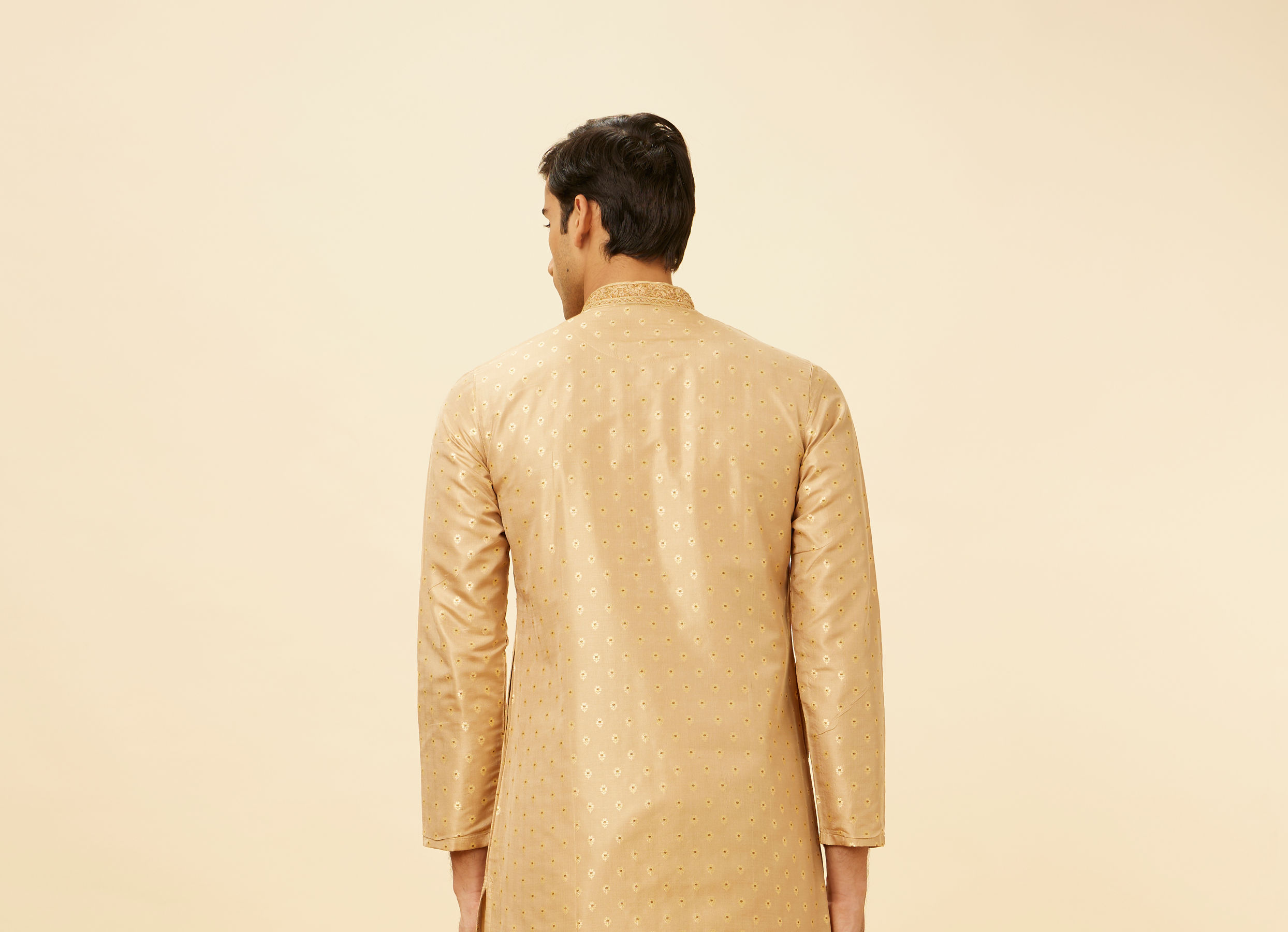 Twamev Men Lemonade Pink Embroidered Placket Floral Motif Kurta