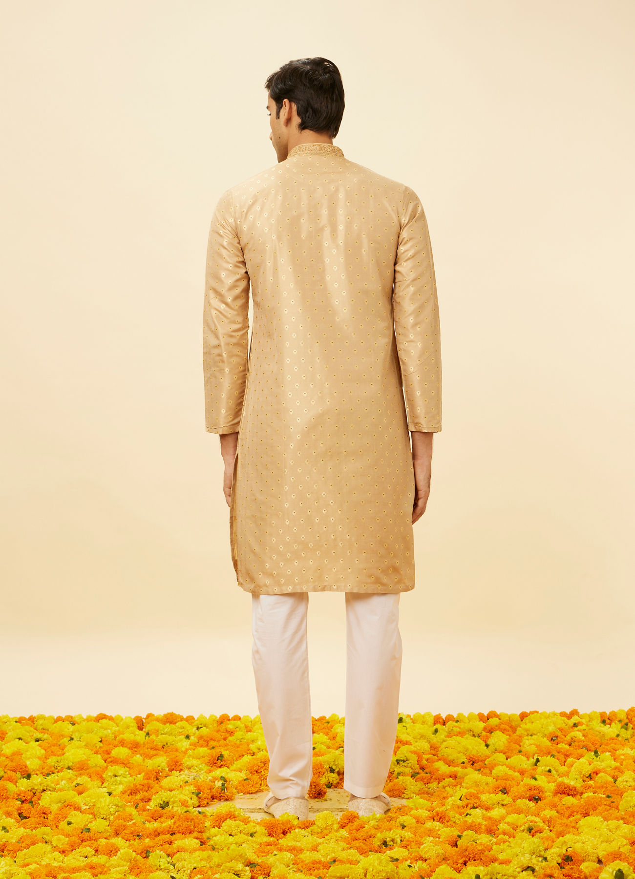 Twamev Men Lemonade Pink Embroidered Placket Floral Motif Kurta