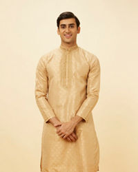 Twamev Men Lemonade Pink Embroidered Placket Floral Motif Kurta