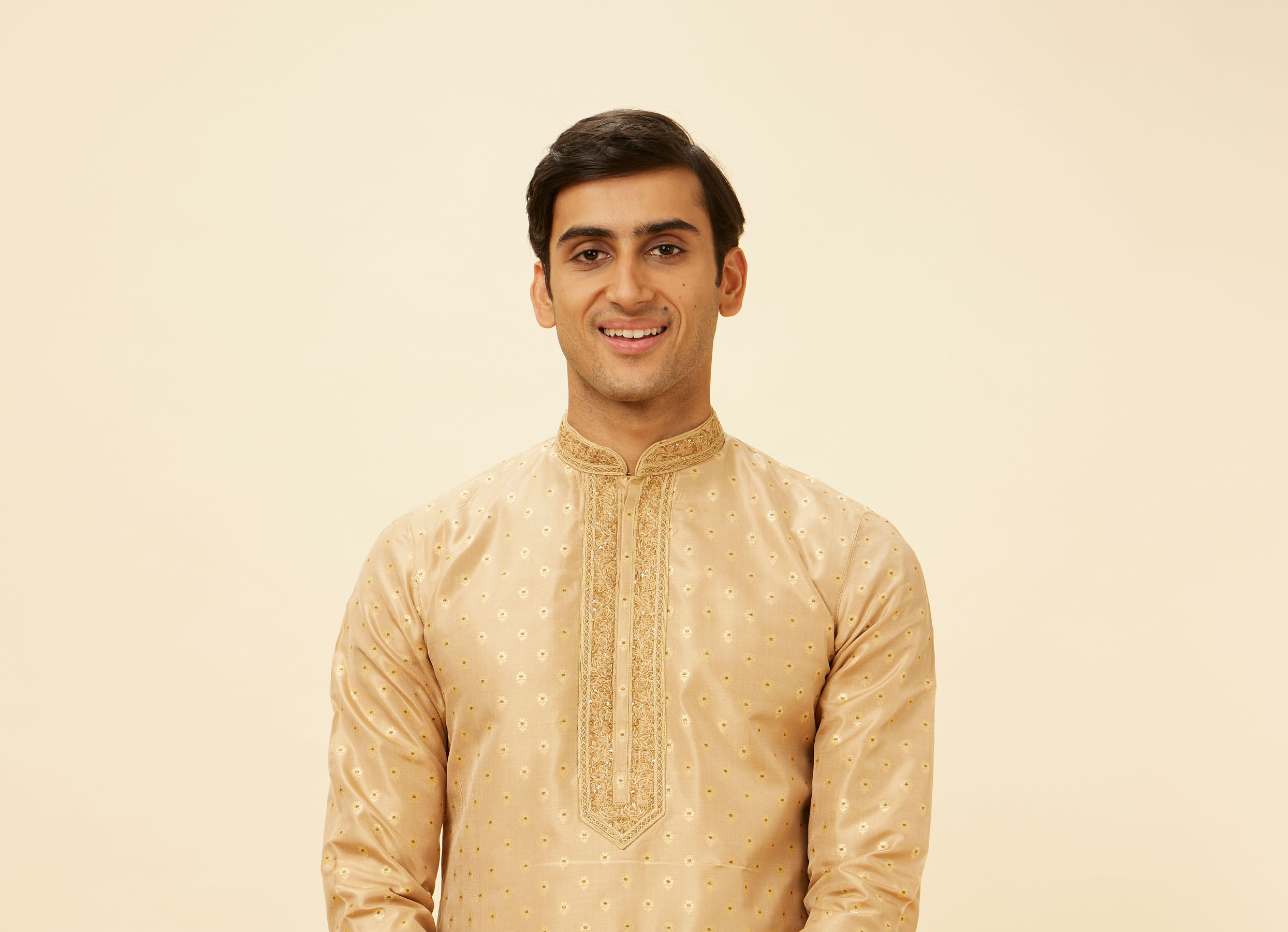 Twamev Men Lemonade Pink Embroidered Placket Floral Motif Kurta