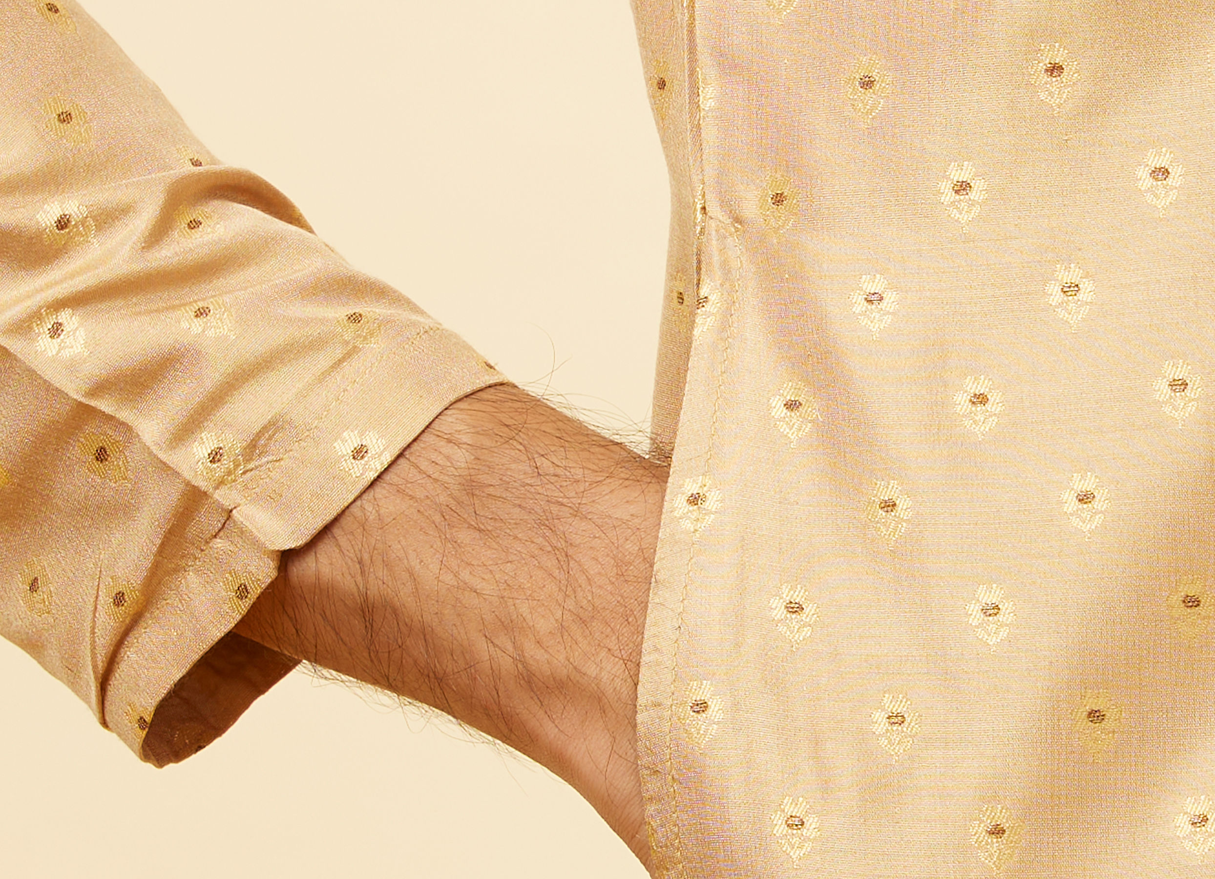 Twamev Men Lemonade Pink Embroidered Placket Floral Motif Kurta