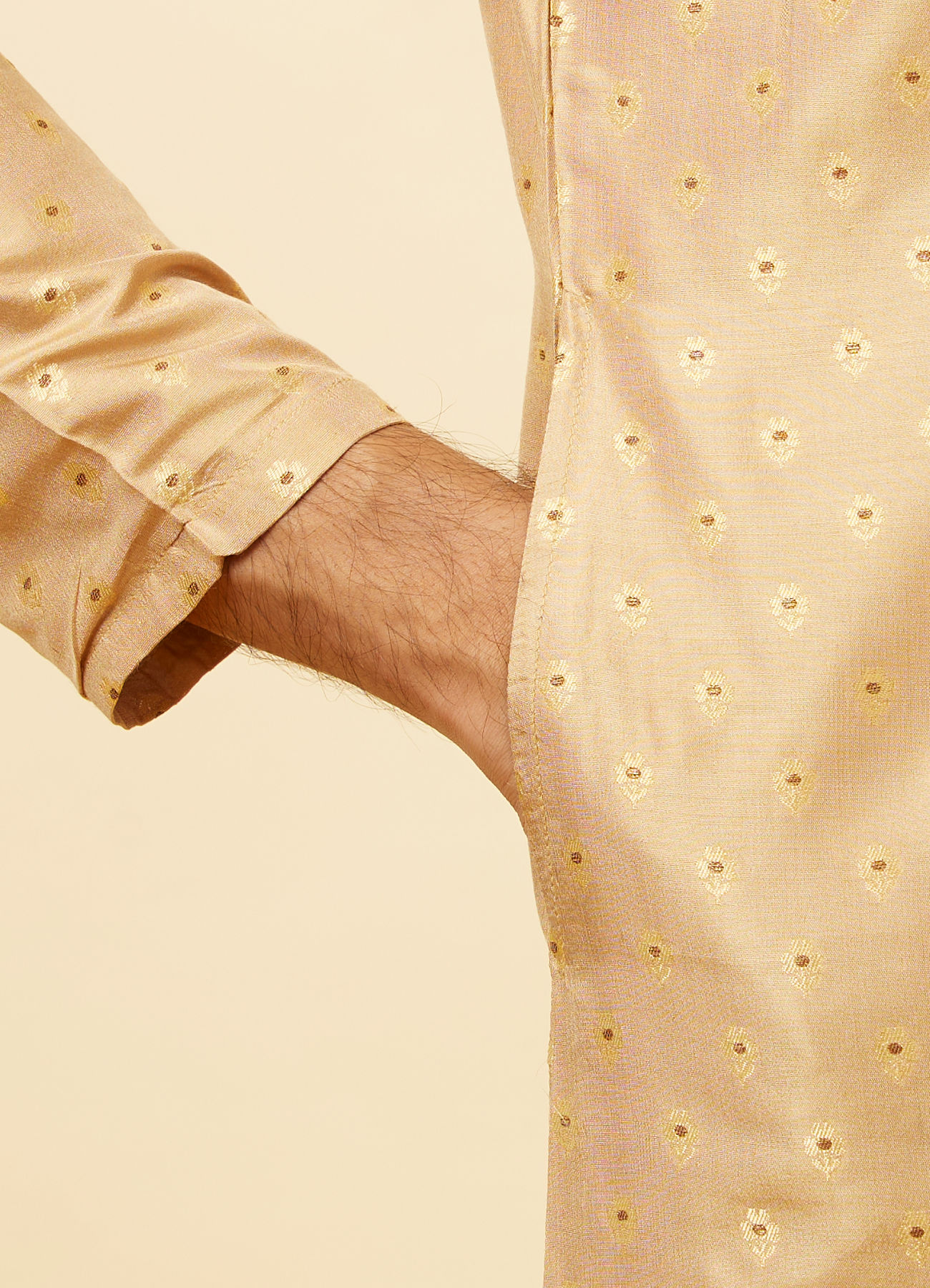 Twamev Men Lemonade Pink Embroidered Placket Floral Motif Kurta