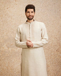 Twamev Men Warm White Embroidered Neckline Kurta Set