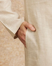 Twamev Men Warm White Embroidered Neckline Kurta Set