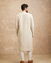 Twamev Men Warm White Embroidered Neckline Kurta Set