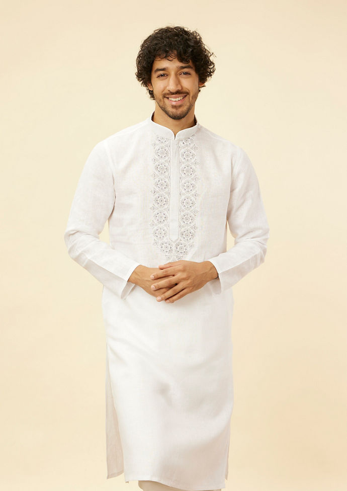 Twamev Men Zesty Zari Embroidered White Kurta Pajama