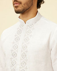 Twamev Men Zesty Zari Embroidered White Kurta Pajama