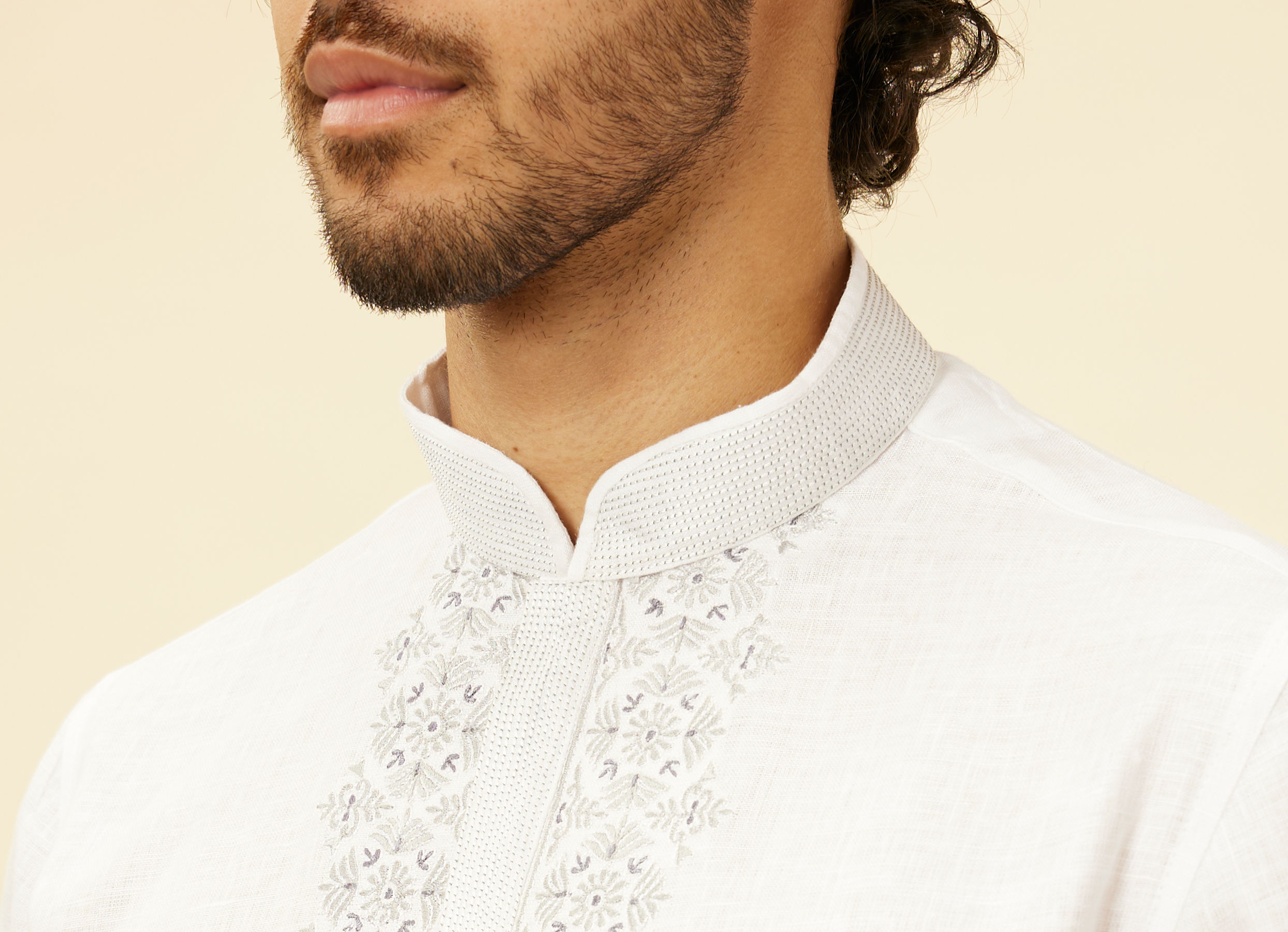 Twamev Men Zesty Zari Embroidered White Kurta Pajama