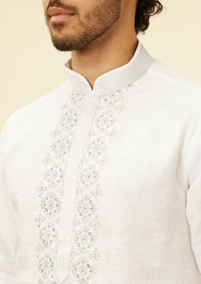 Twamev Men Zesty Zari Embroidered White Kurta Pajama