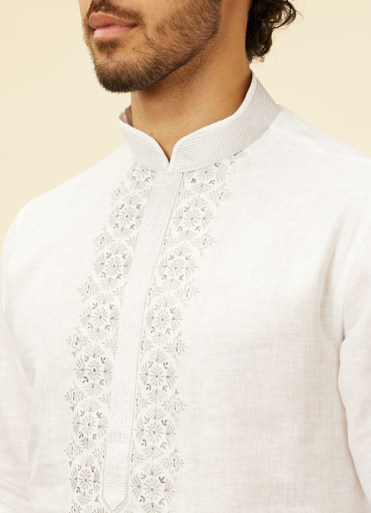 Twamev Men Zesty Zari Embroidered White Kurta Pajama