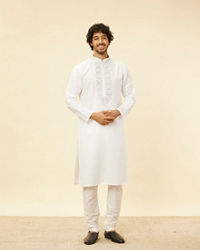 Twamev Men Zesty Zari Embroidered White Kurta Pajama
