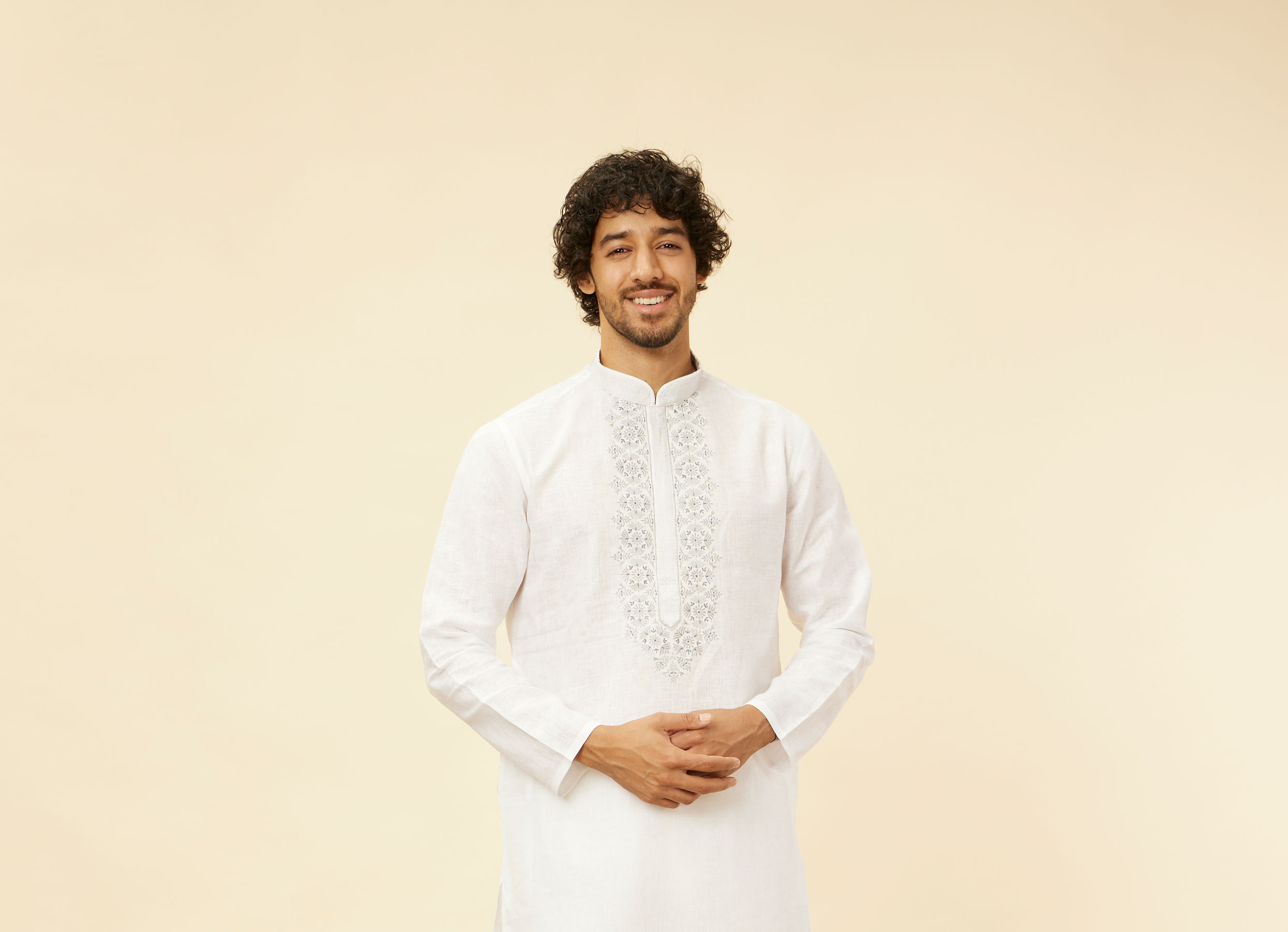 Twamev Men Zesty Zari Embroidered White Kurta Pajama