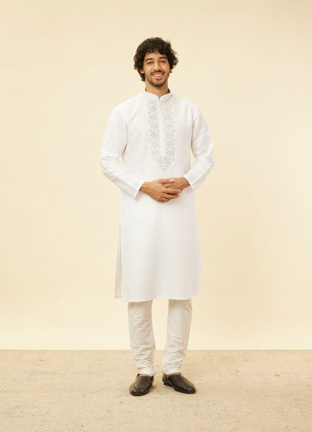 Twamev Men Zesty Zari Embroidered White Kurta Pajama