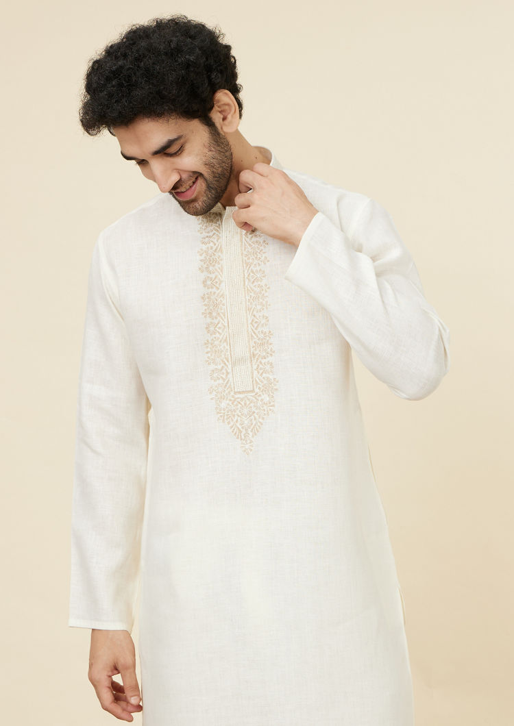 Twamev Men Cream Connection Kurta Set