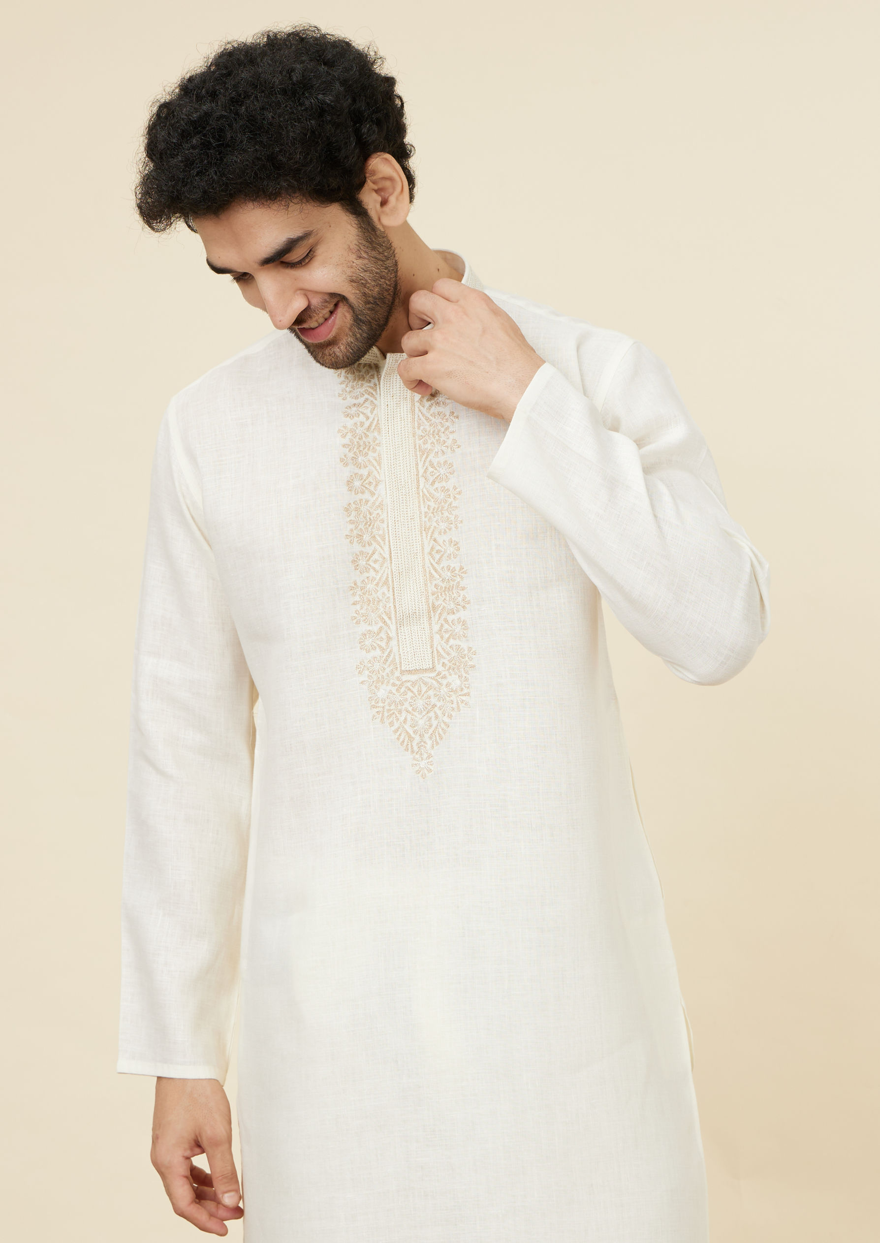Twamev Men Cream Connection Kurta Set