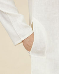 Twamev Men Ivory Linen Embroidered Kurta Set